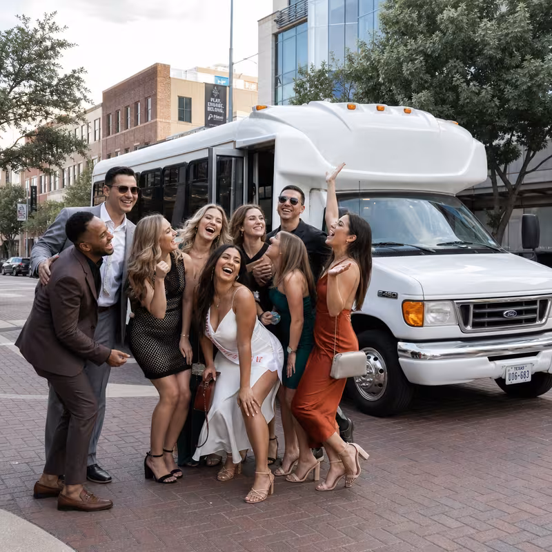 Black Mercedes Sprinter van staged for an Plano Bachelor & Bachelorette Transportation group