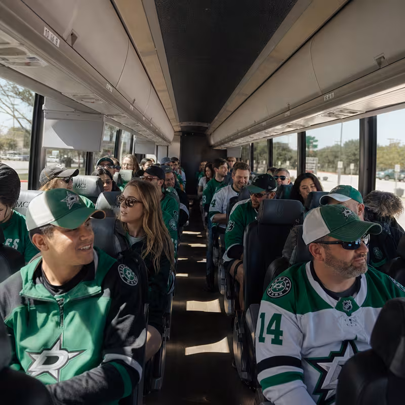Passenger seating aboard a Plano party bus rental
