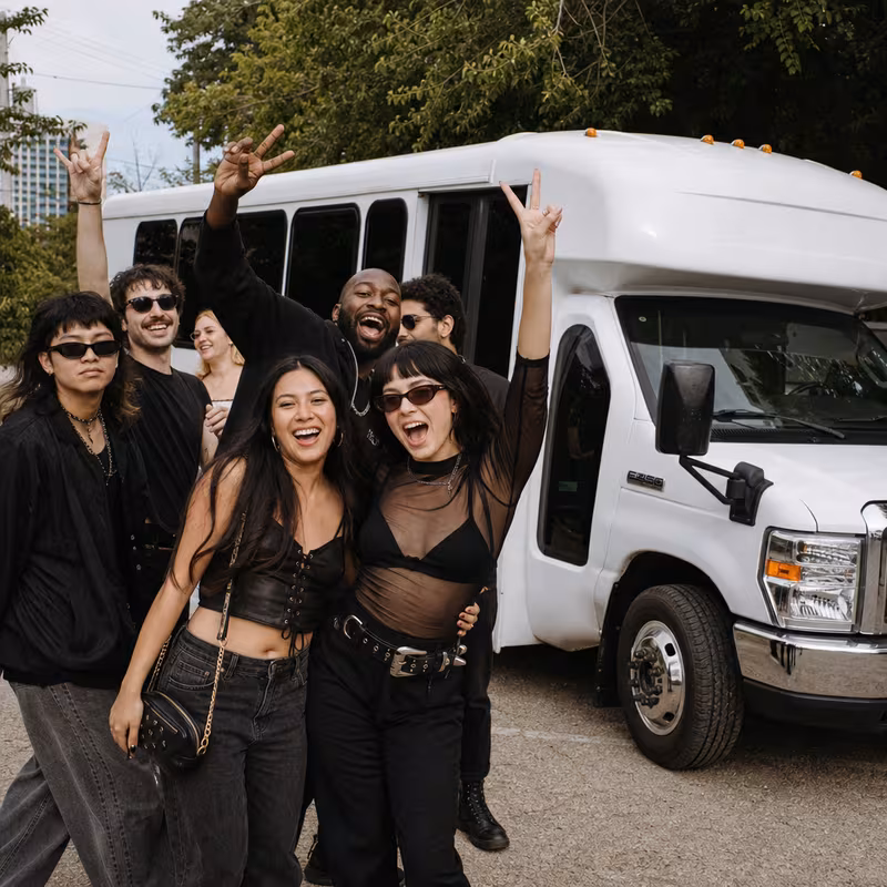Black Mercedes Sprinter van staged for an Plano Concert Transportation group