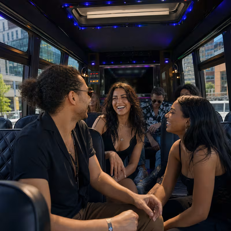 Passengers loading luggage while boarding an Plano group shuttle