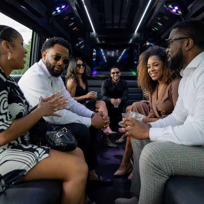 Black Mercedes Sprinter van staged for an Plano Private Event Transportation group