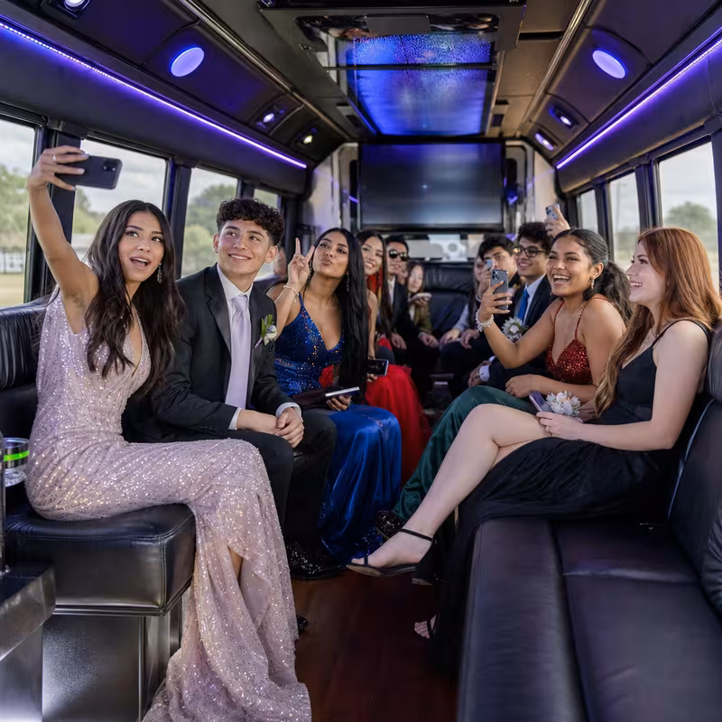 Black Mercedes Sprinter van staged for an Plano Prom & Homecoming Transportation group