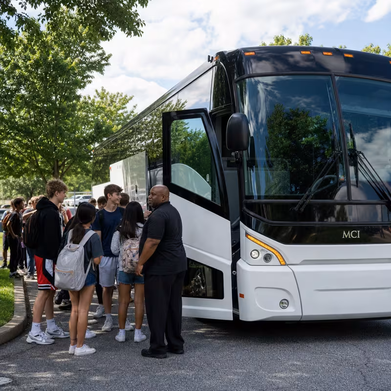 Black Mercedes Sprinter van staged for an Plano School Transportation group
